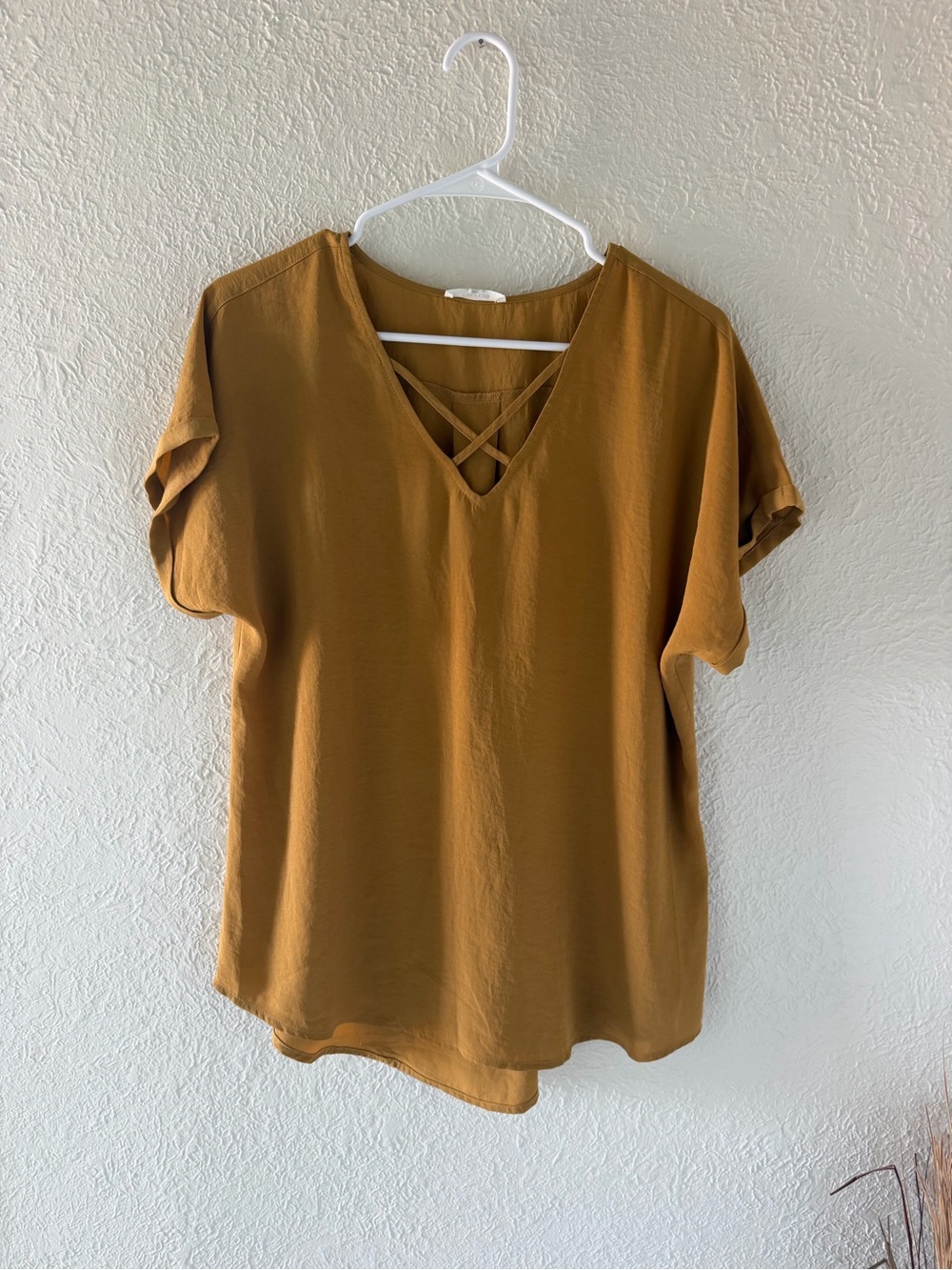 Women's Crisscross V-Neck Blouse - Mustard